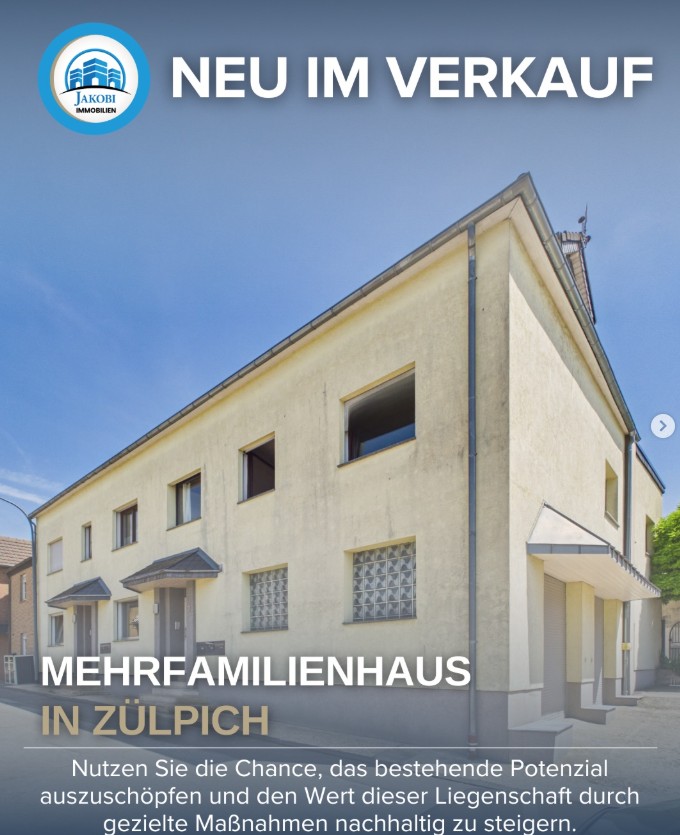 Neu im Verkauf: Mehrfamilienhaus in Zülpich von Jakobi Immobilien mit Außenansicht des Gebäudes.