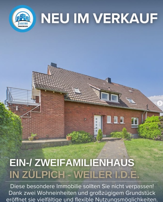 Ein- bis Zweifamilienhaus in Zülpich-Weiler i.d.E. von Jakobi Immobilien mit Außenansicht des Hauses.