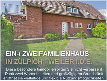 Ein- bis Zweifamilienhaus in Zülpich-Weiler i.d.E. von Jakobi Immobilien mit Außenansicht des Hauses.