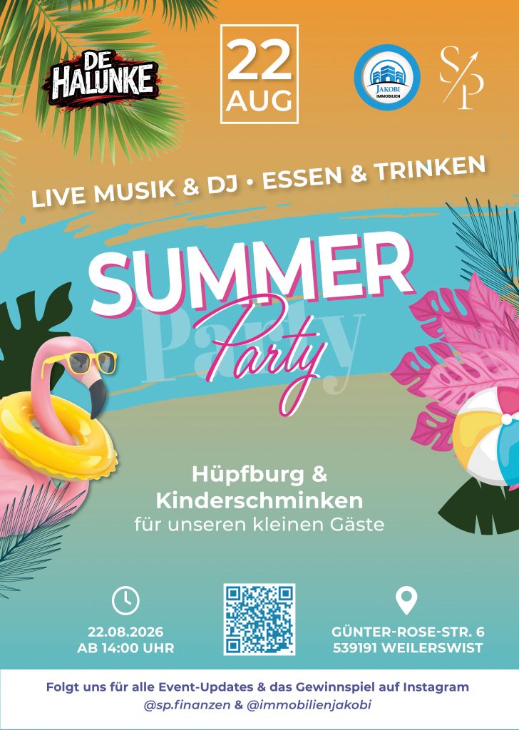 Plakat für das Sommerfest von Jakobi Immobilien Immobilienmakler Weilerswist Zülpich