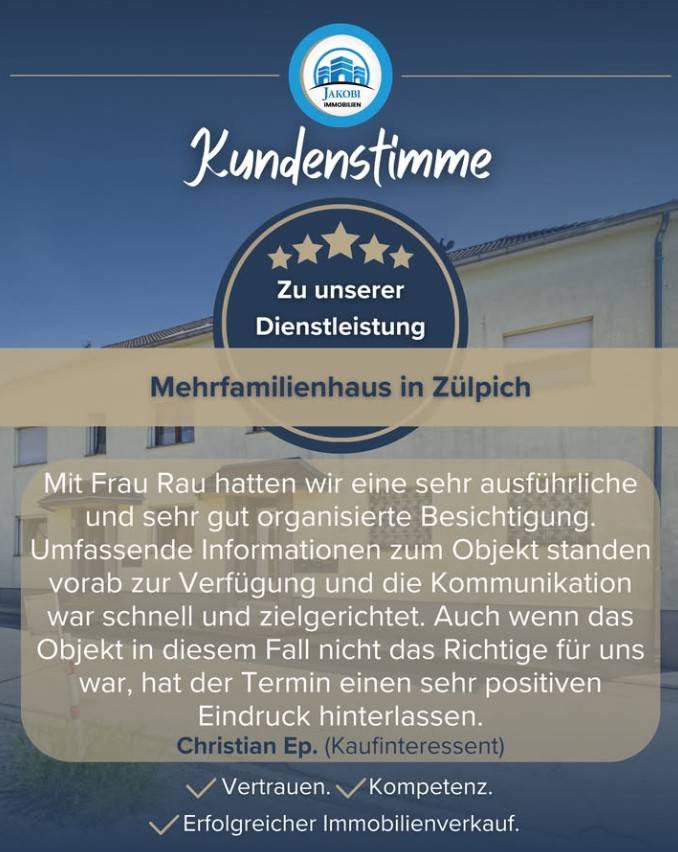 Bild für Blogbeitrag Kundenstimme - Zülpich Mehrfamilienhaus von Jakobi Immobilien
