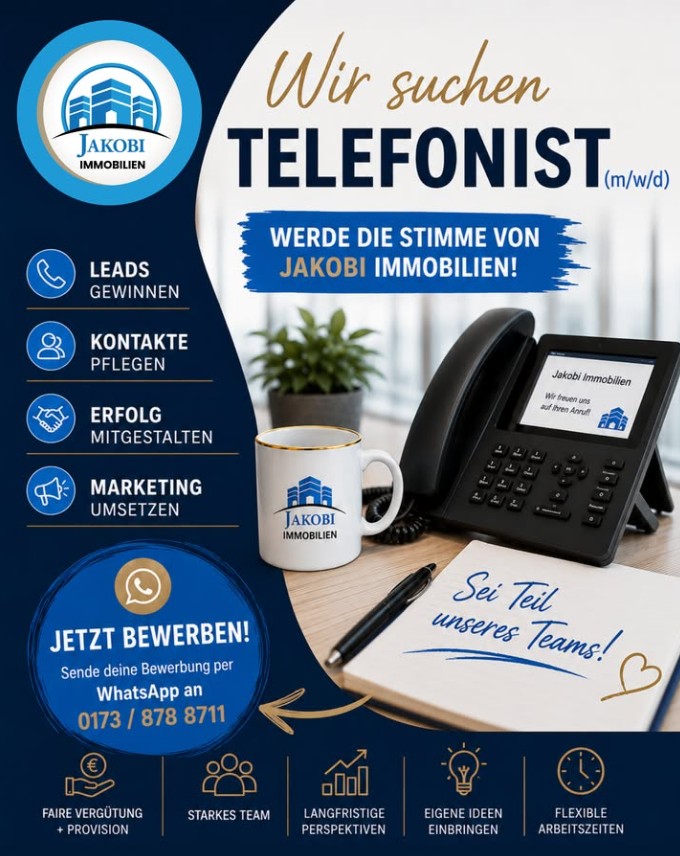 Bild zum Blogbeitrag Wir suchen Telefonist (m/w/d) von Jakobi Immobilien