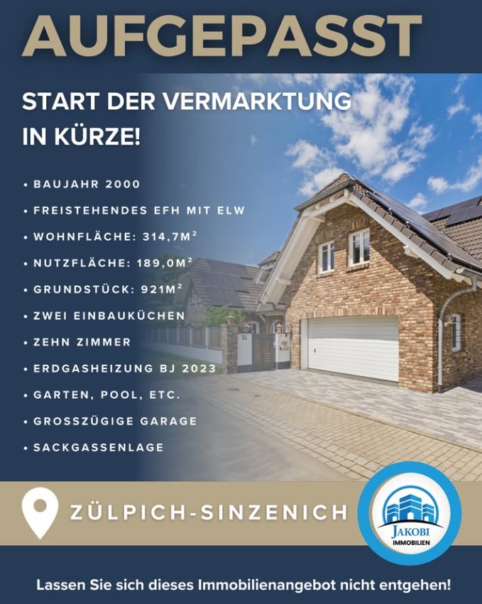 Bild zum Blogbeitrag: Aufgepasst – Zülpich Einfamilienhaus mit Einliegerwohnung