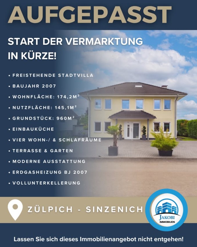 Bild zum Blogbeitrag: Aufgepasst – Zülpich Stadvilla von Jakobi Immobilien