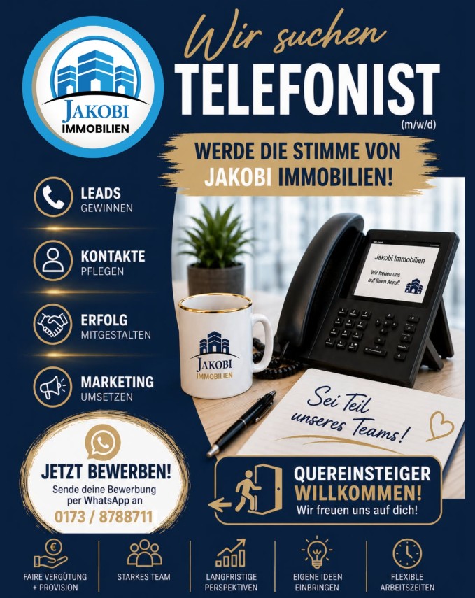 Bild zum Blogbeitrag: Wir suchen Telefonist (m/w/d) von Jakobi Immobilien