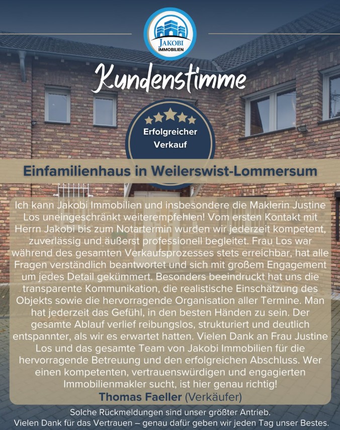 Bild zum Blogbeitrag Kundenstimme - Weilerswist Lommersum Einfamilienhaus von Jakobi Immobilien