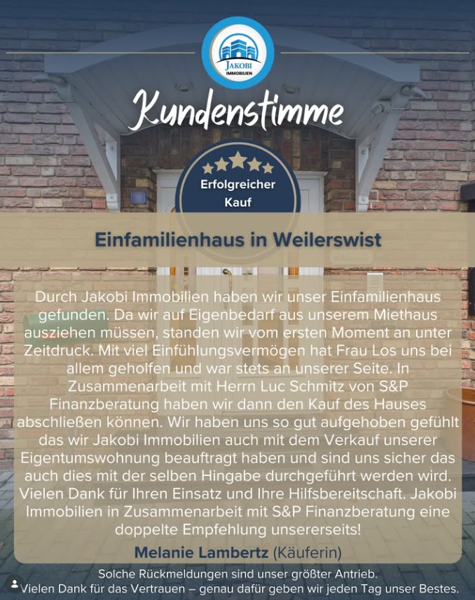 Bild zum Blogbeitrag Kundenstimme - Weilerswist Einfamilienhaus von Jakobi Immobilien
