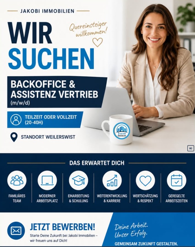 Bild zum Blogbeitrag: WIR SUCHEN DICH! Jobangebote bei Jakobi Immobilien - Backoffice und Assistenz im Vertrieb von Jakobi Immobilien