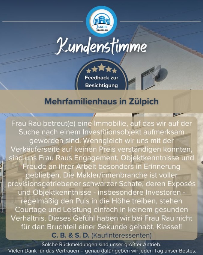 Bild zum Blogbeitrag Kundenstimme - Zülpich Mehrfamilienhaus von Jakobi Immobilien