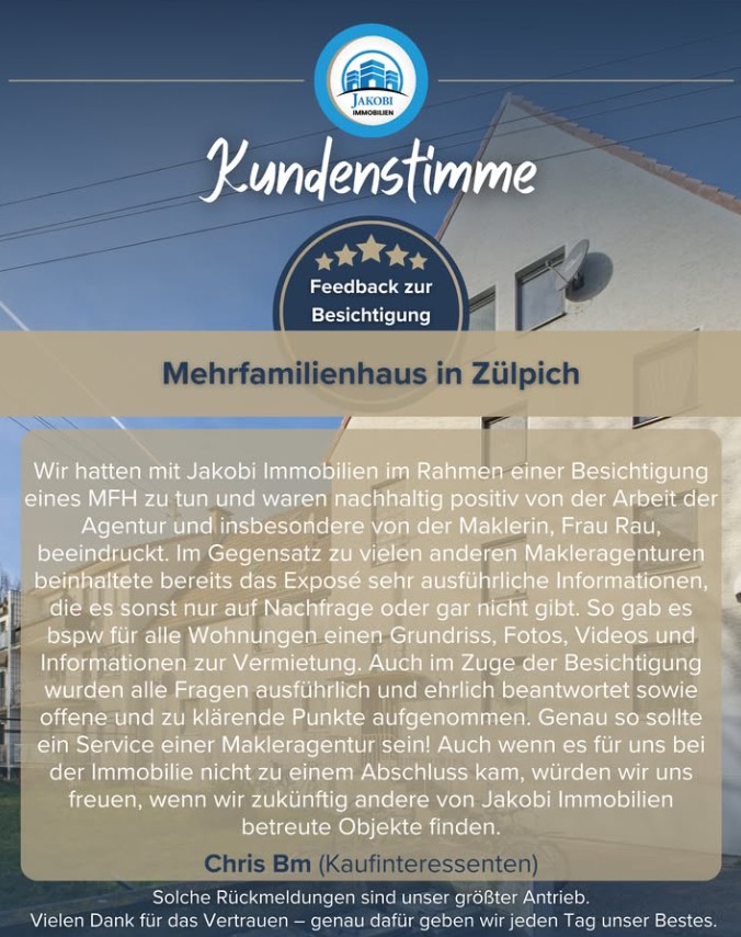 Bild zum Blogbeitrag Kundenstimme - Zülpich Mehrfamilienhaus von Jakobi Immobilien
