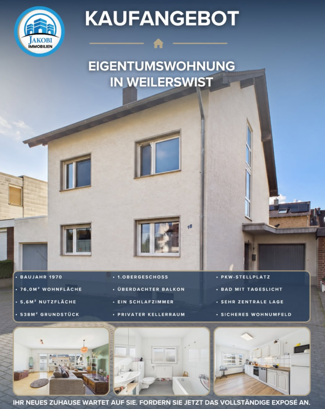 Eigentumswohnung im 1. Obergeschoss in Weilerswist – Neu im Verkauf – Jakobi Immobilien