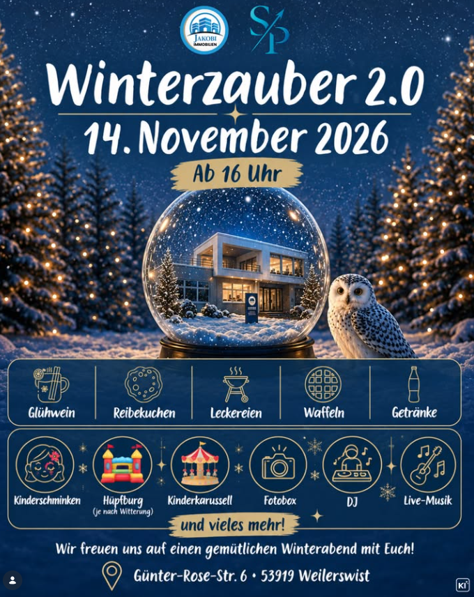 Winterzauber Weilerswist 2026 am 14. November 2026 – Winterfest von Jakobi Immobilien am Bahnhof Weilerswist
